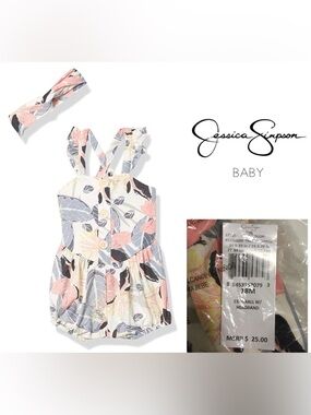 🆕JESSICA SIMPSON BABY - 18M - NWT - 2PC FLORAL ROMPER AND HEADBAND